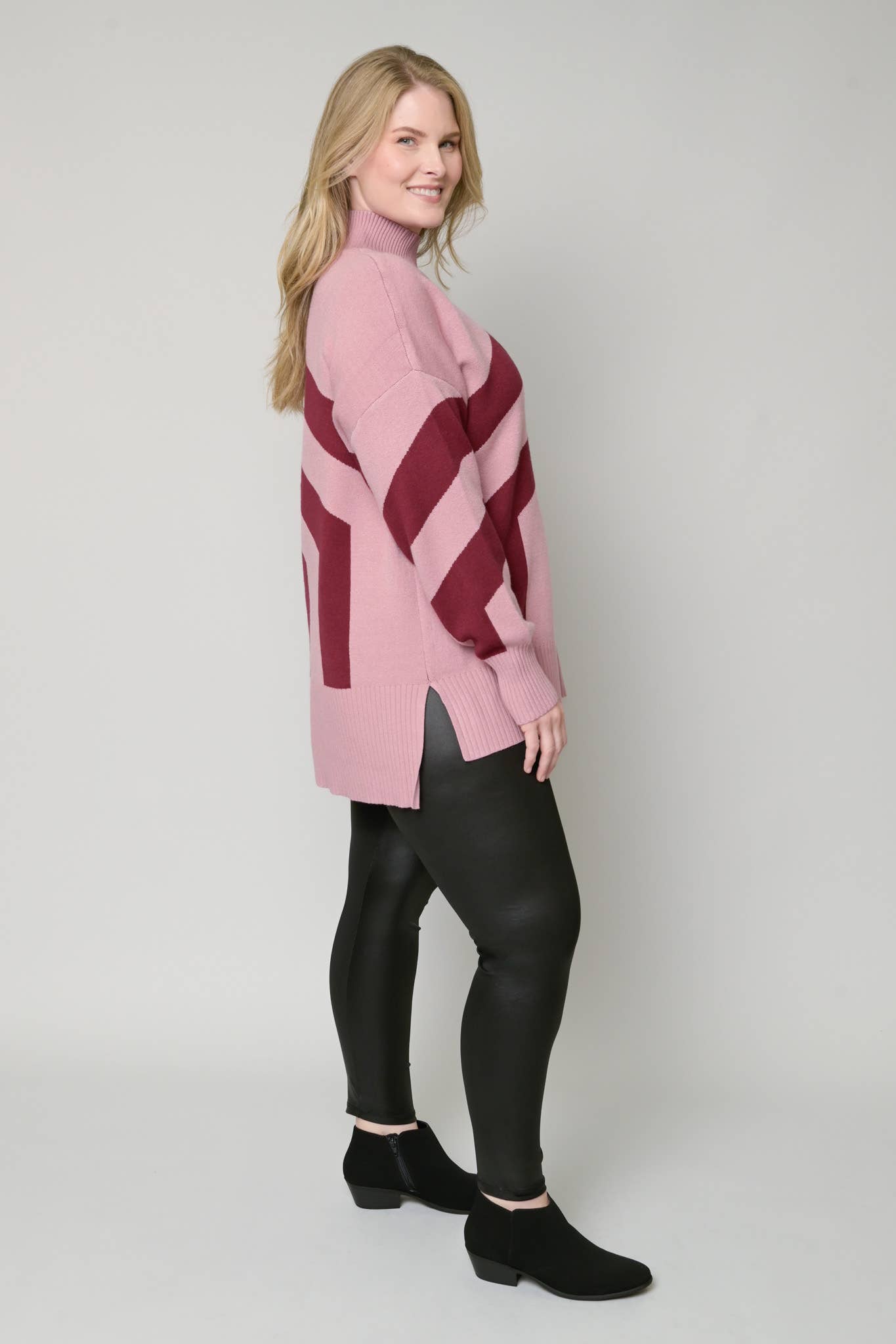 Jacquard Hi-Lo Mock Neck Tunic Sweater - Curvy