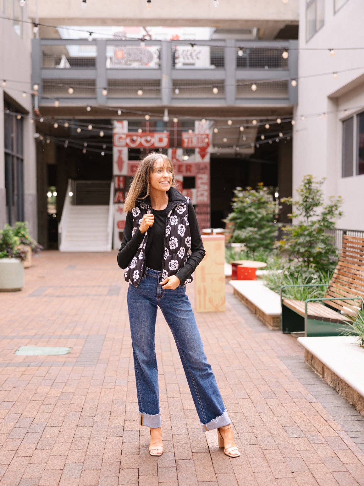 The Gillian Reversible Black and Floral Puffer Vest