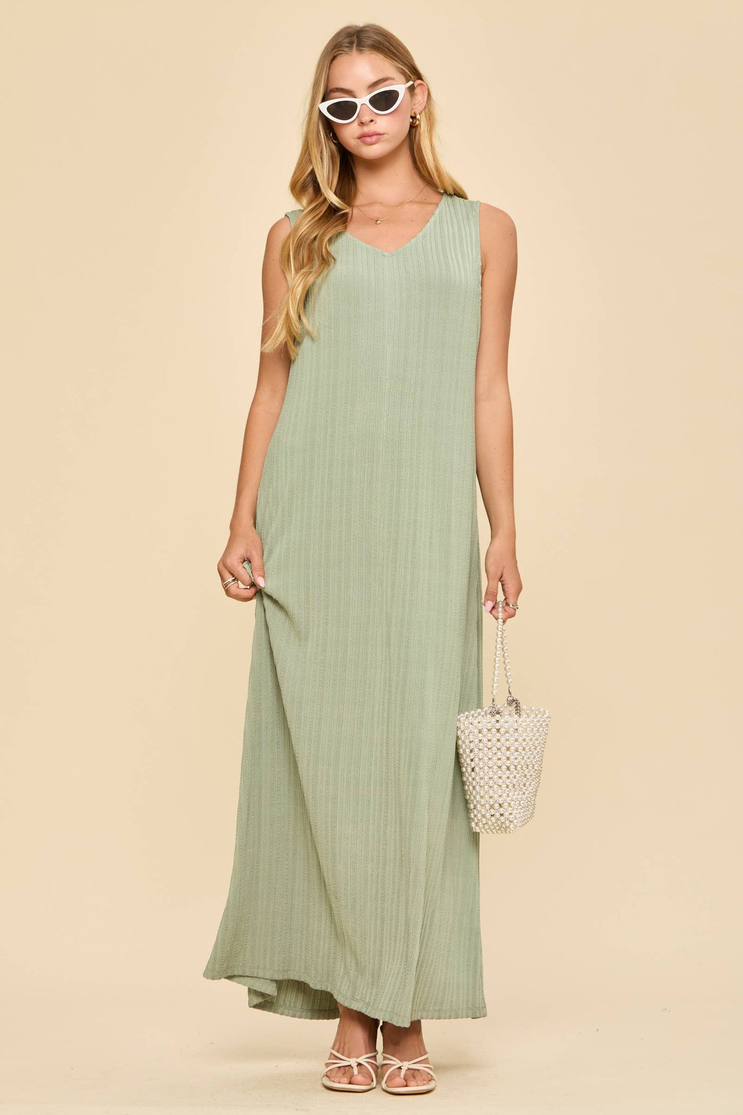 Textured V-Neck Maxi Dress