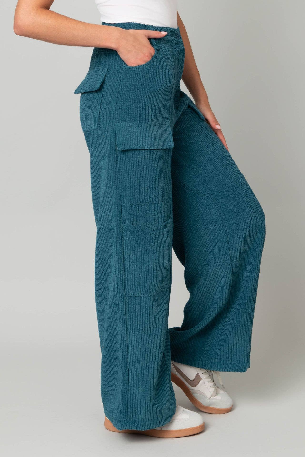 Corduroy Wide Leg Pant w/ Elastic Back Waistband