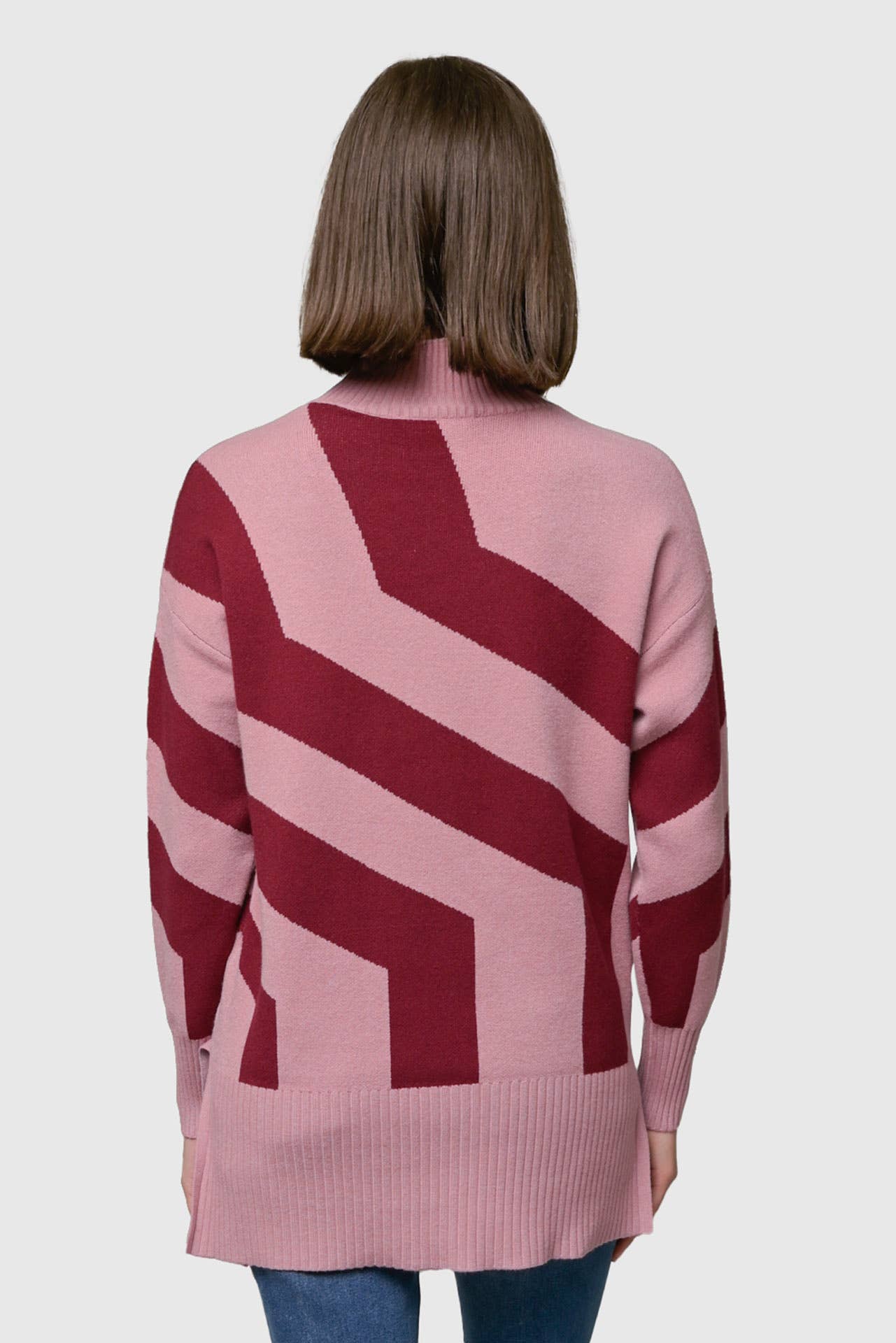 Jacquard Hi-Lo Mock Neck Tunic Sweater