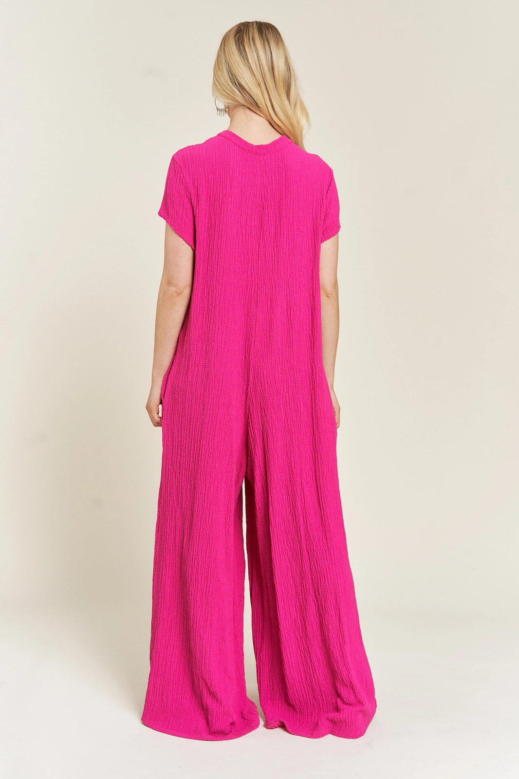 Textured Short Sleeve Jumpsuit Curvy