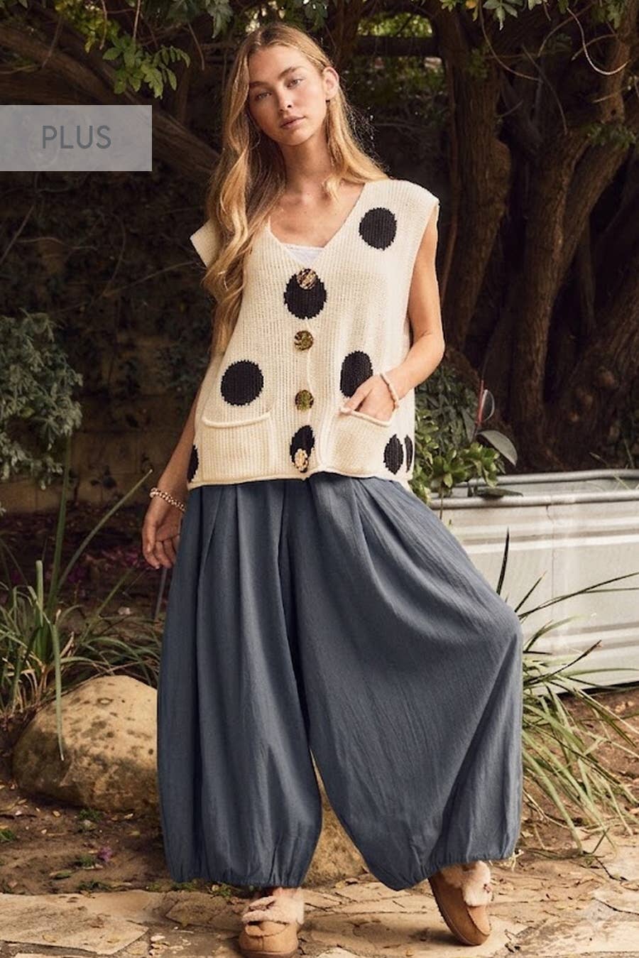 Washed Balloon Cotton Pants Curvy