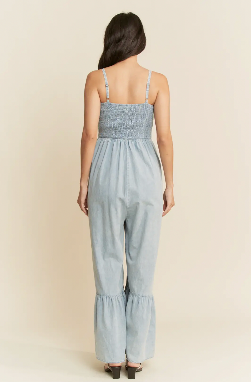 Mineral Washed Smocking Bodice Jumpsuit