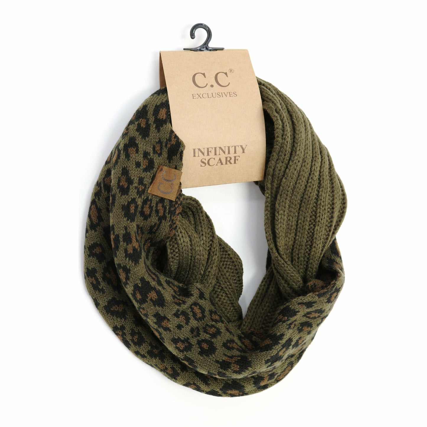 Ribbed Knit Leopard Accent CC Infinity Scarf SF80