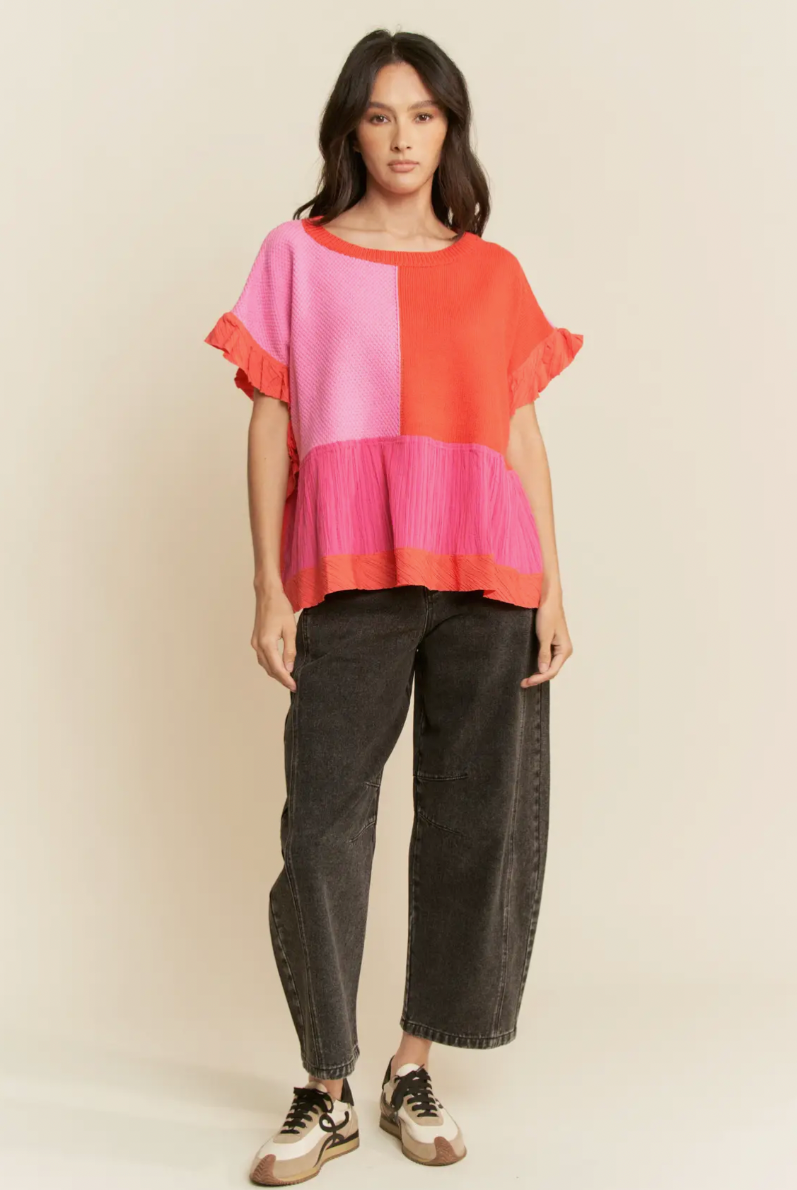 Ruffled Sweater Textured Top