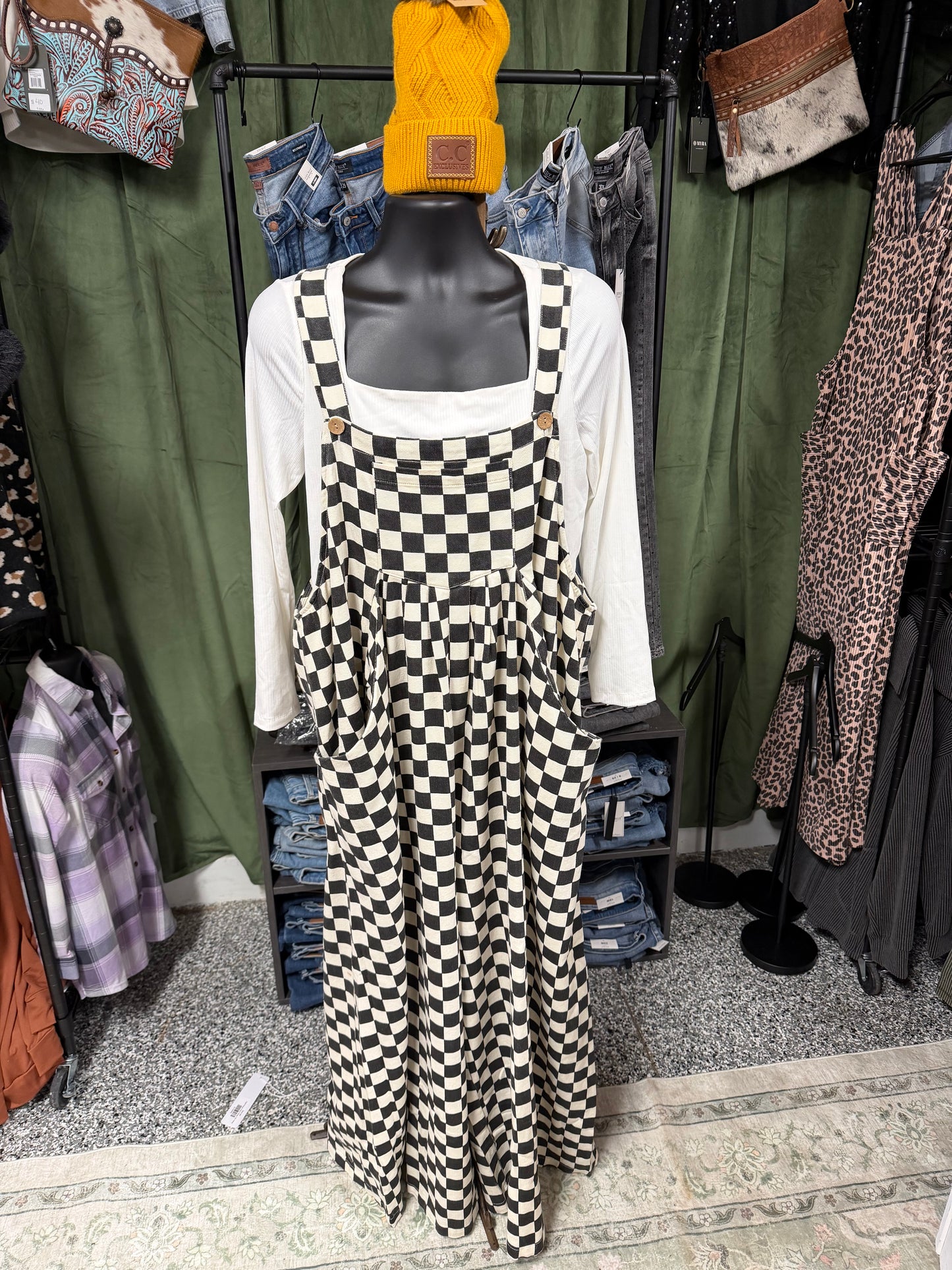 Checkered Wide Leg Overalls