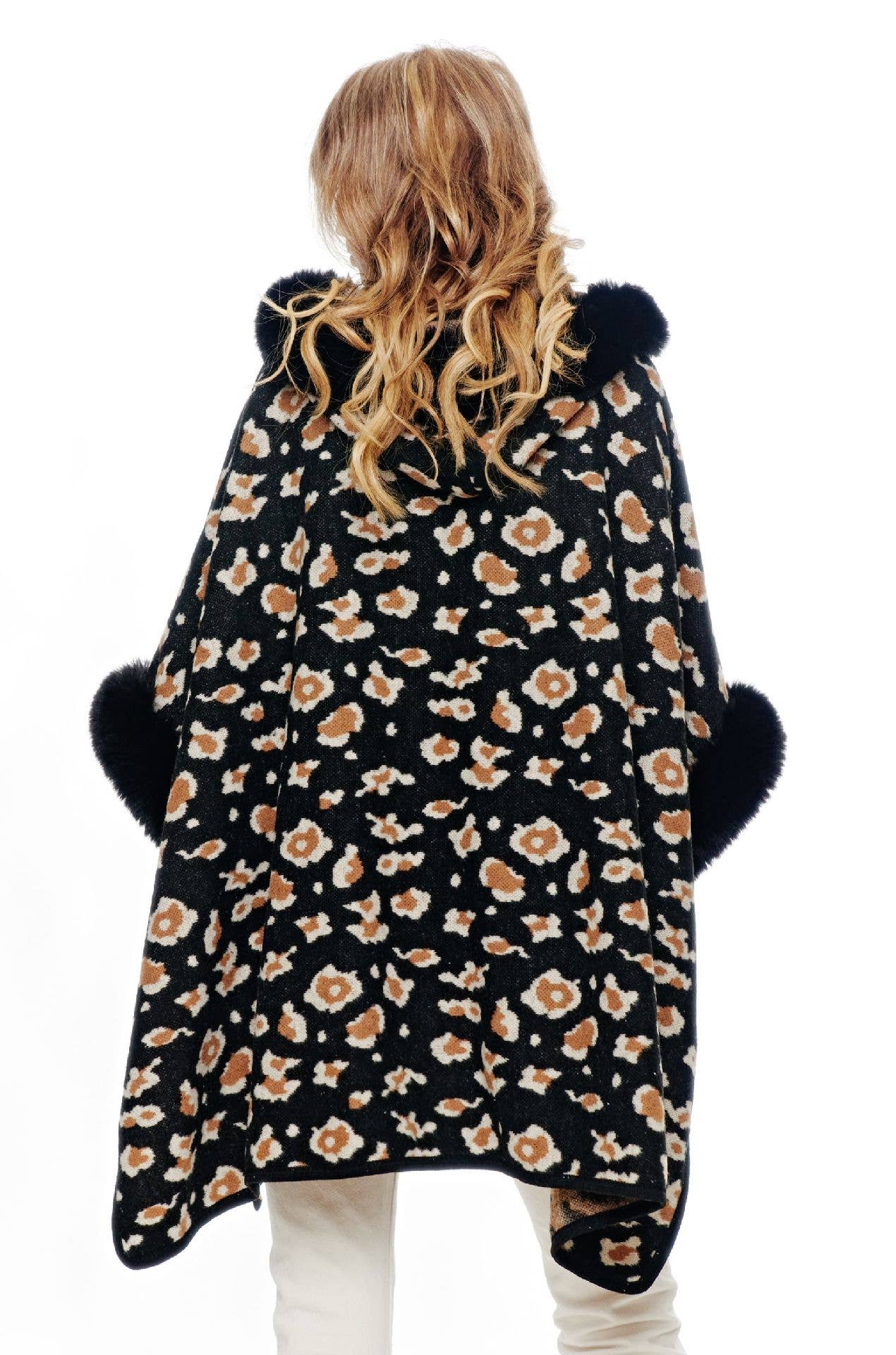 Leopard Faux Fur Hoodie Cape