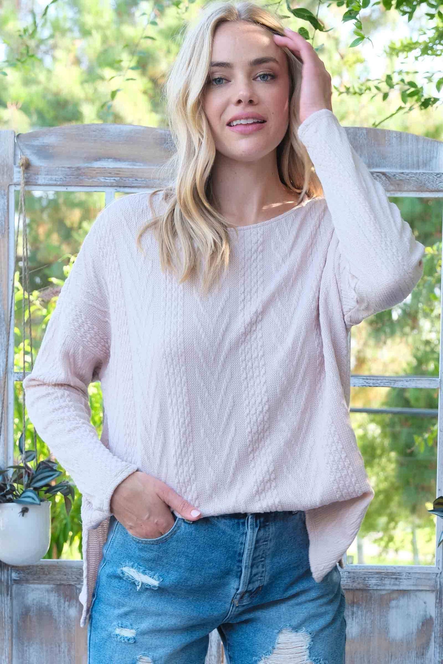 Oversized fit cable knit top-LT4996