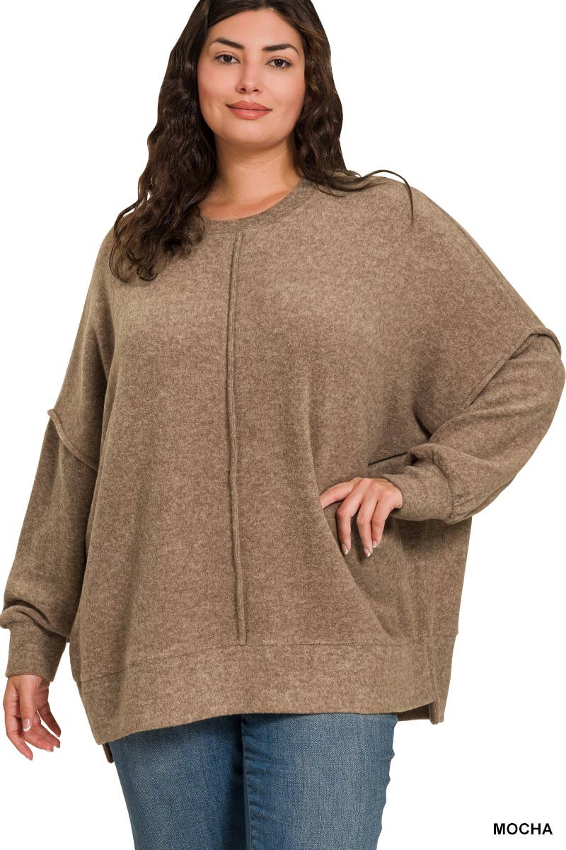 Brushed Melange Hacci Oversized Sweater Zenana Curvy