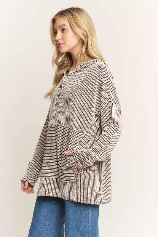 LONG SLEEVE URBAN RIB STRIPE HOOIDE TOP CURVY