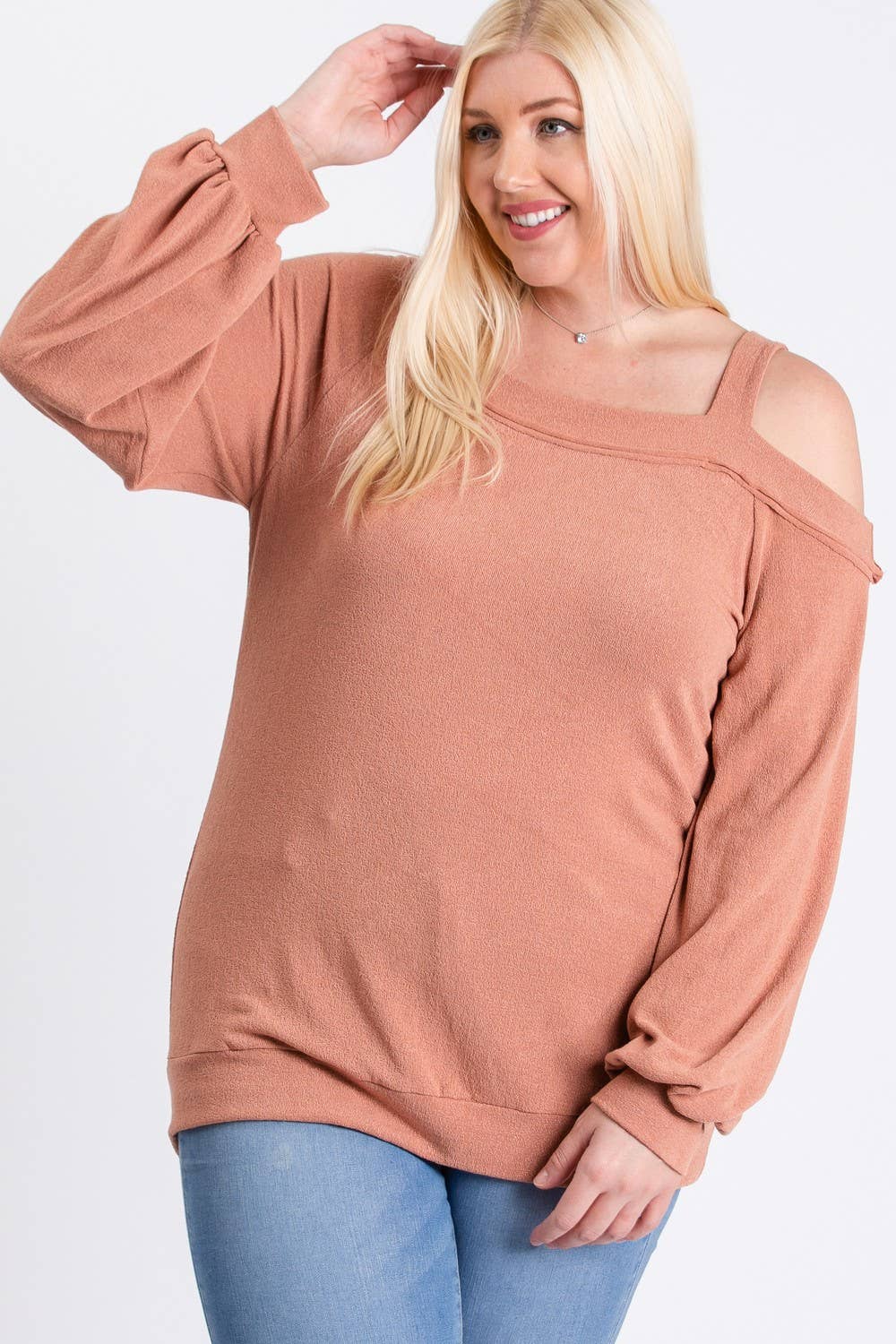 Plus uneven Hacci asymmetrical knit top-PLT8256