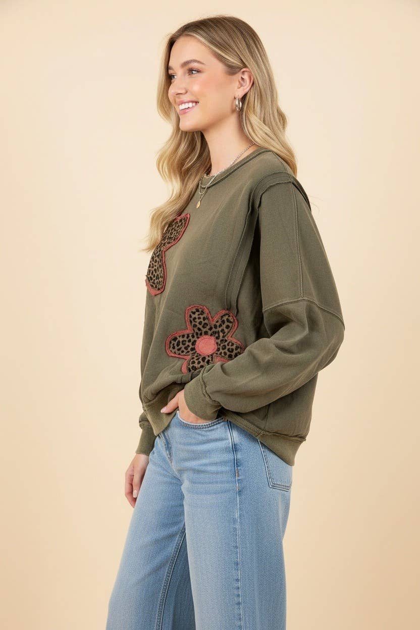 Leopard Flower Patch Oversized Sweatshirt Curvy
