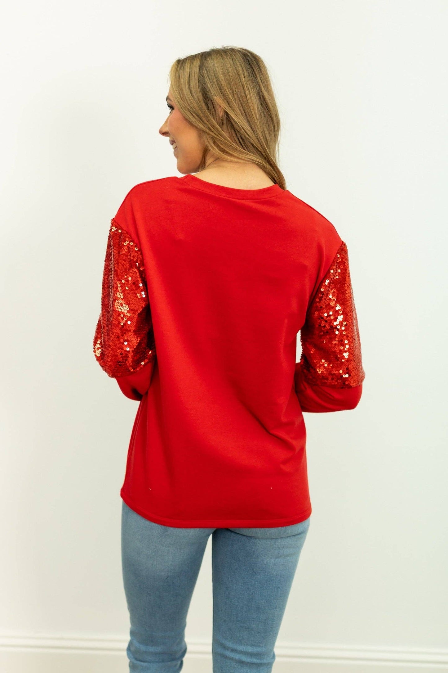 Light Weight Sequins Sweatshirt, Red