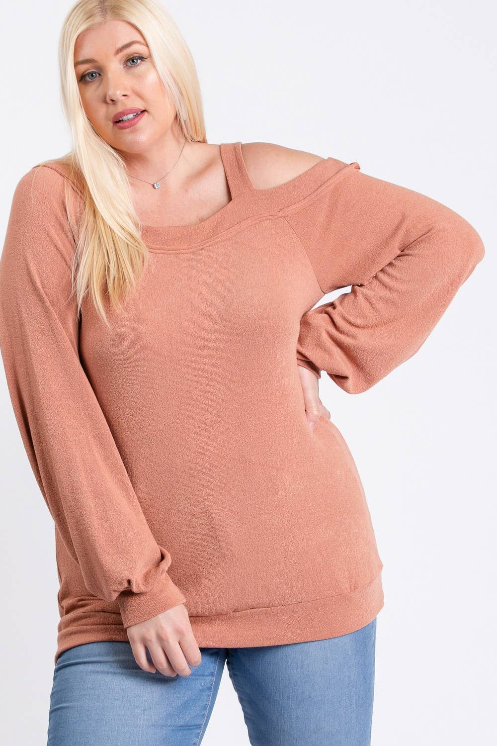 Plus uneven Hacci asymmetrical knit top-PLT8256