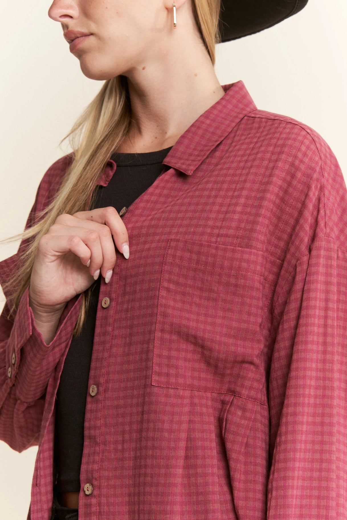 Gingham Oversized Button Down Top- Curvy