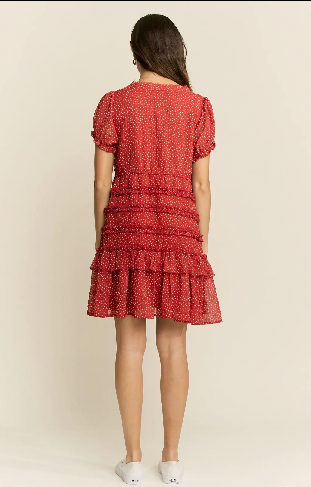 V- Neck Polka Dot Tier Mini Dress