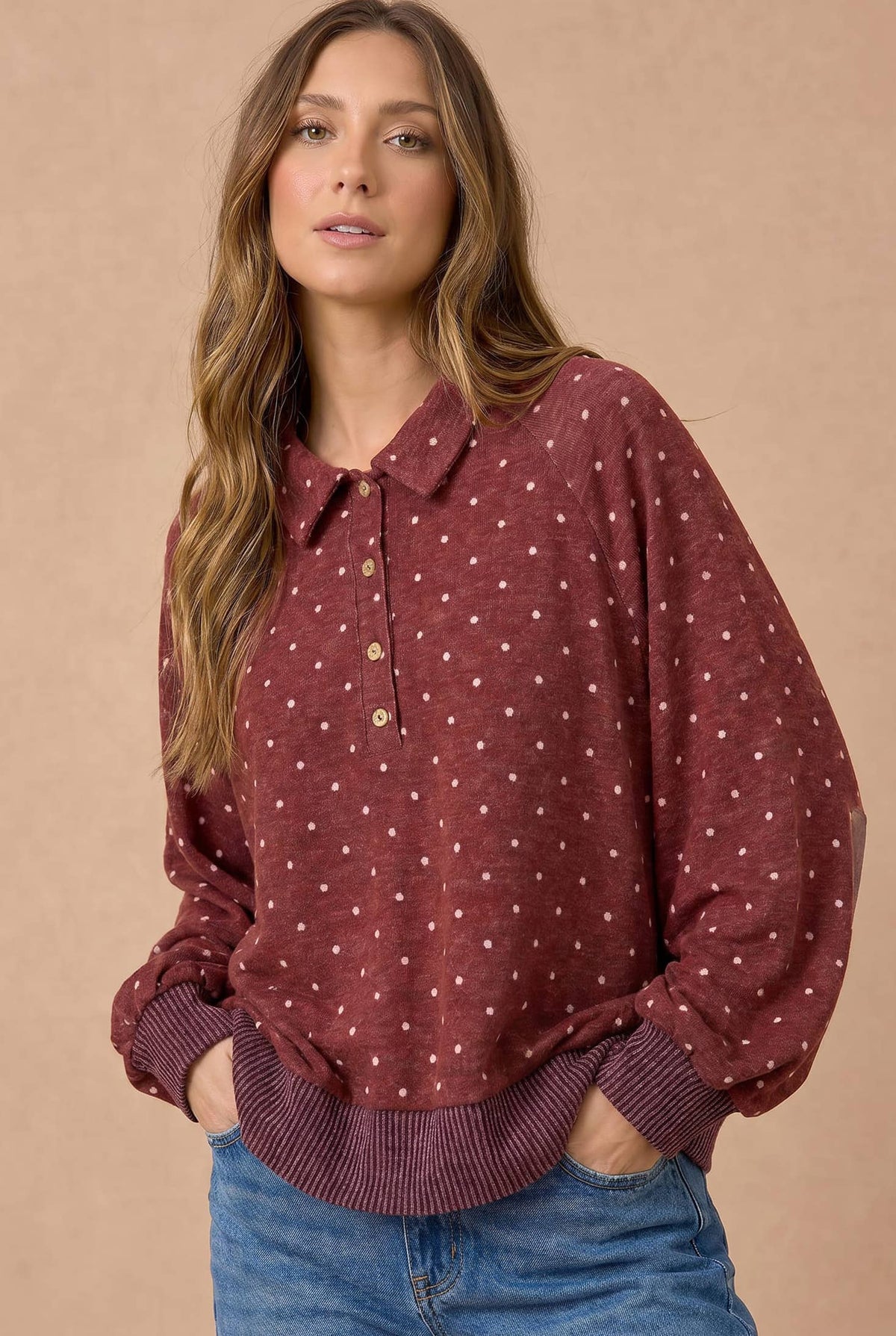 Polka Dot Collared Hacci Pullover