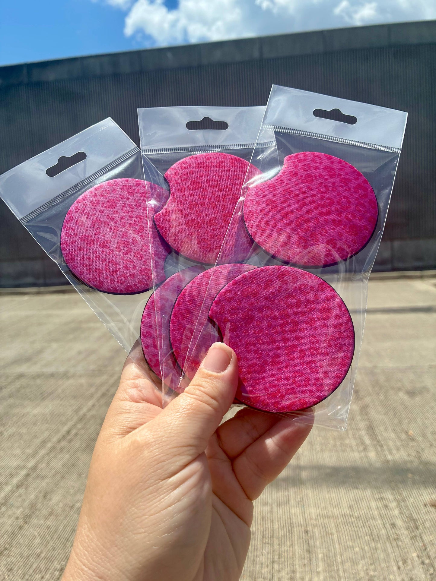 Leopard hot pink car coasters  