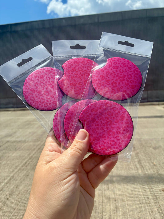Leopard hot pink car coasters  