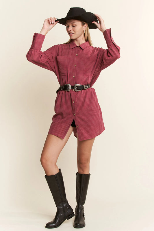 Gingham Oversized Button Down Top- Curvy