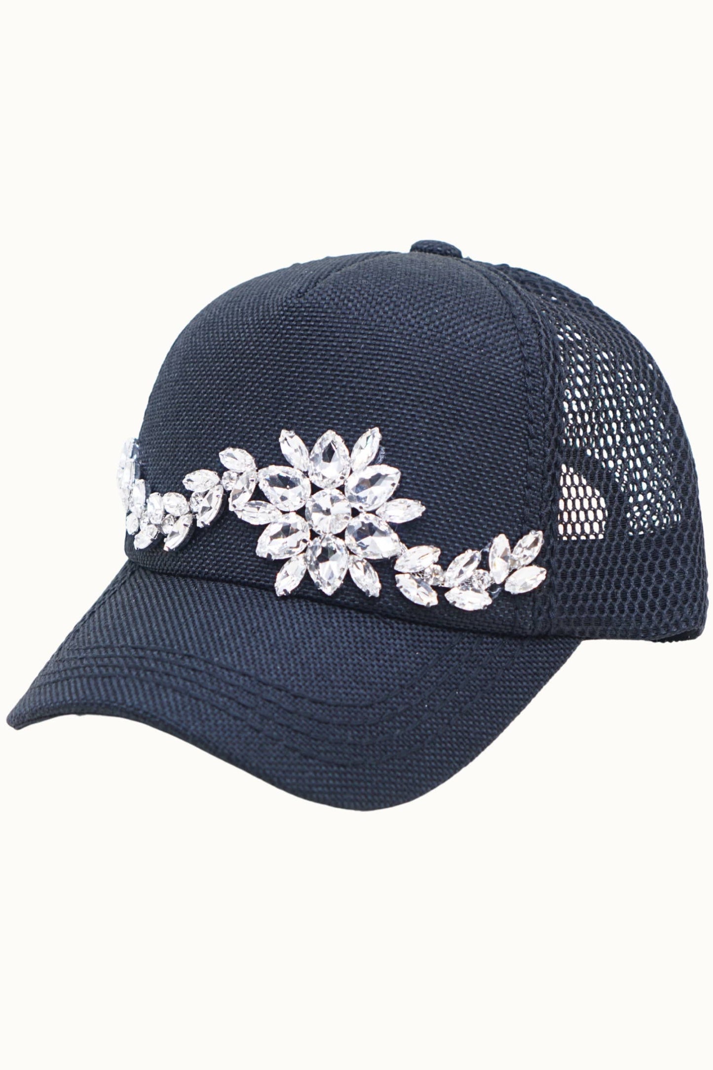 Floral Bejeweled Bling Glitz Trucker Cap, Adjustable