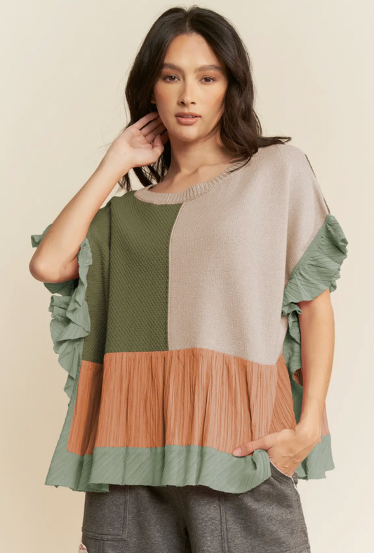 Ruffled Sweater Textured Top