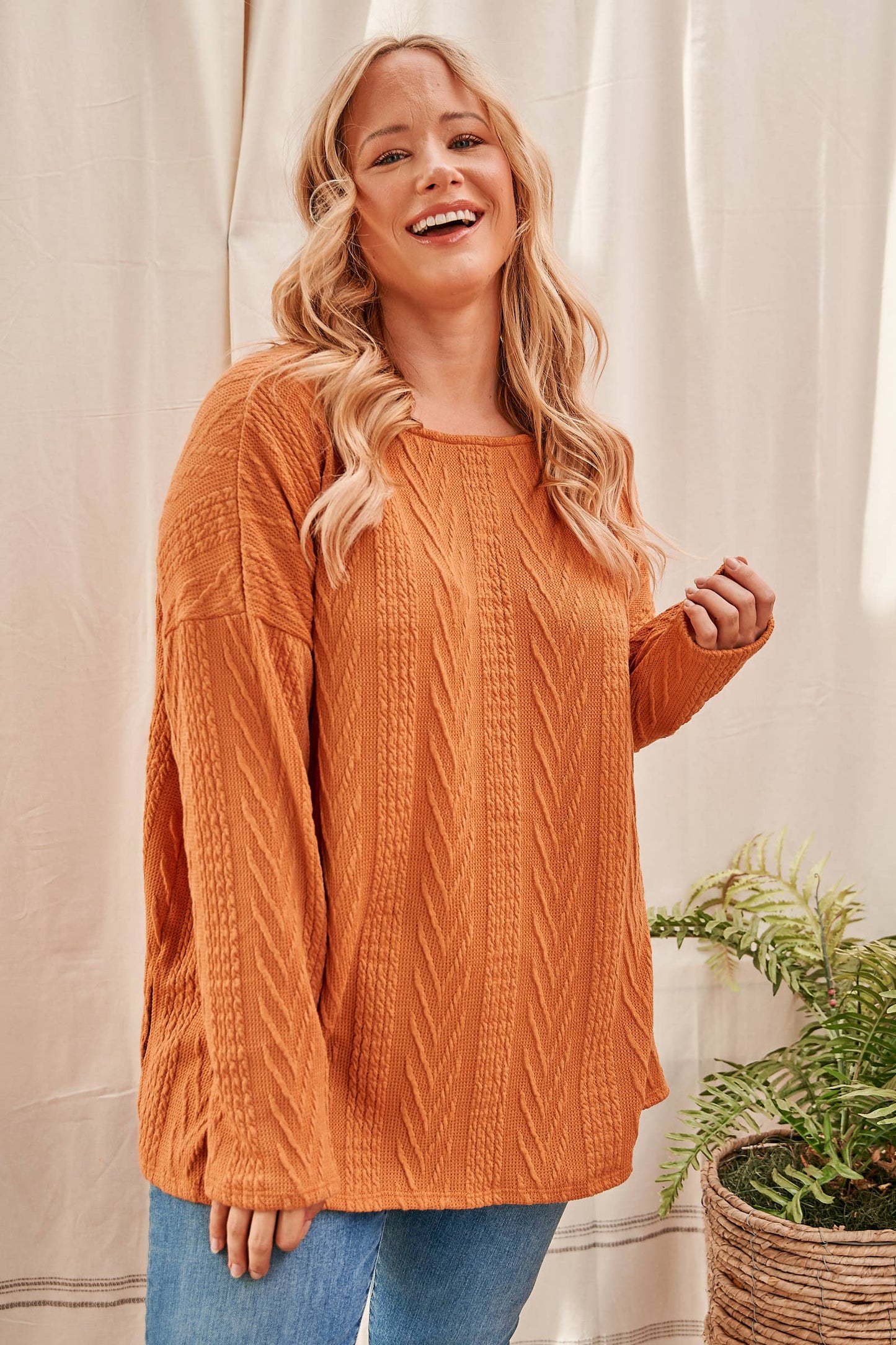 Plus Oversized fit cable knit top-PLT4996