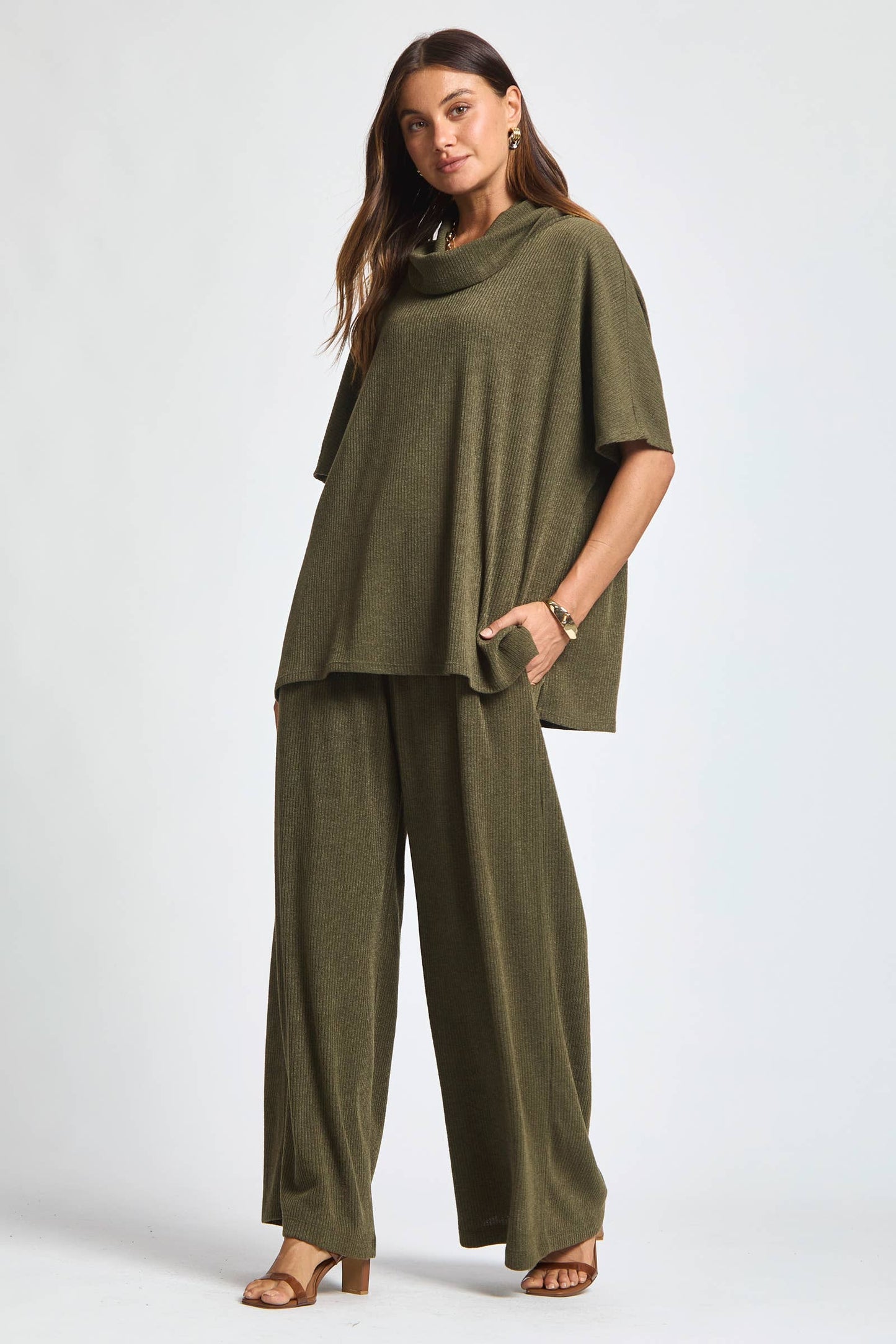 Cowl Neck Top + Relaxed Pants 2 Piece Set