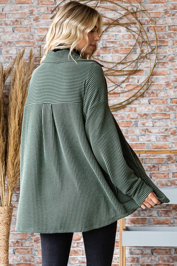 [PLUS SIZE] Rib Button Down Side Pocket ShacketT5256XL