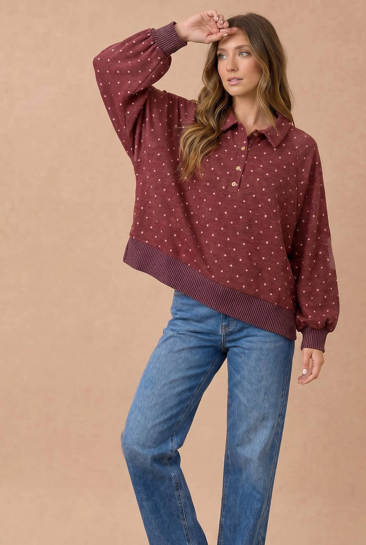 Polka Dot Collared Hacci Pullover