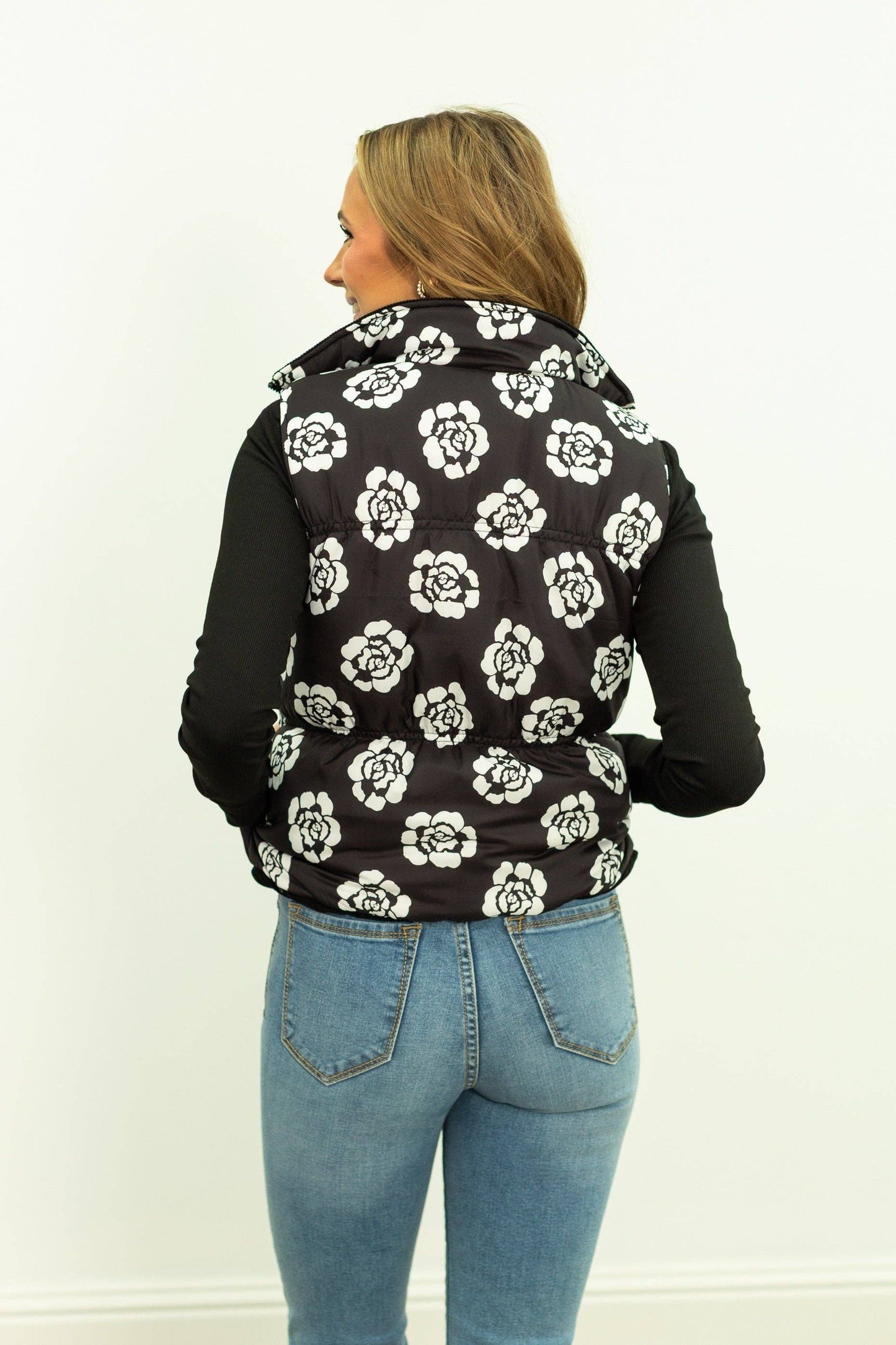 The Gillian Reversible Black and Floral Puffer Vest