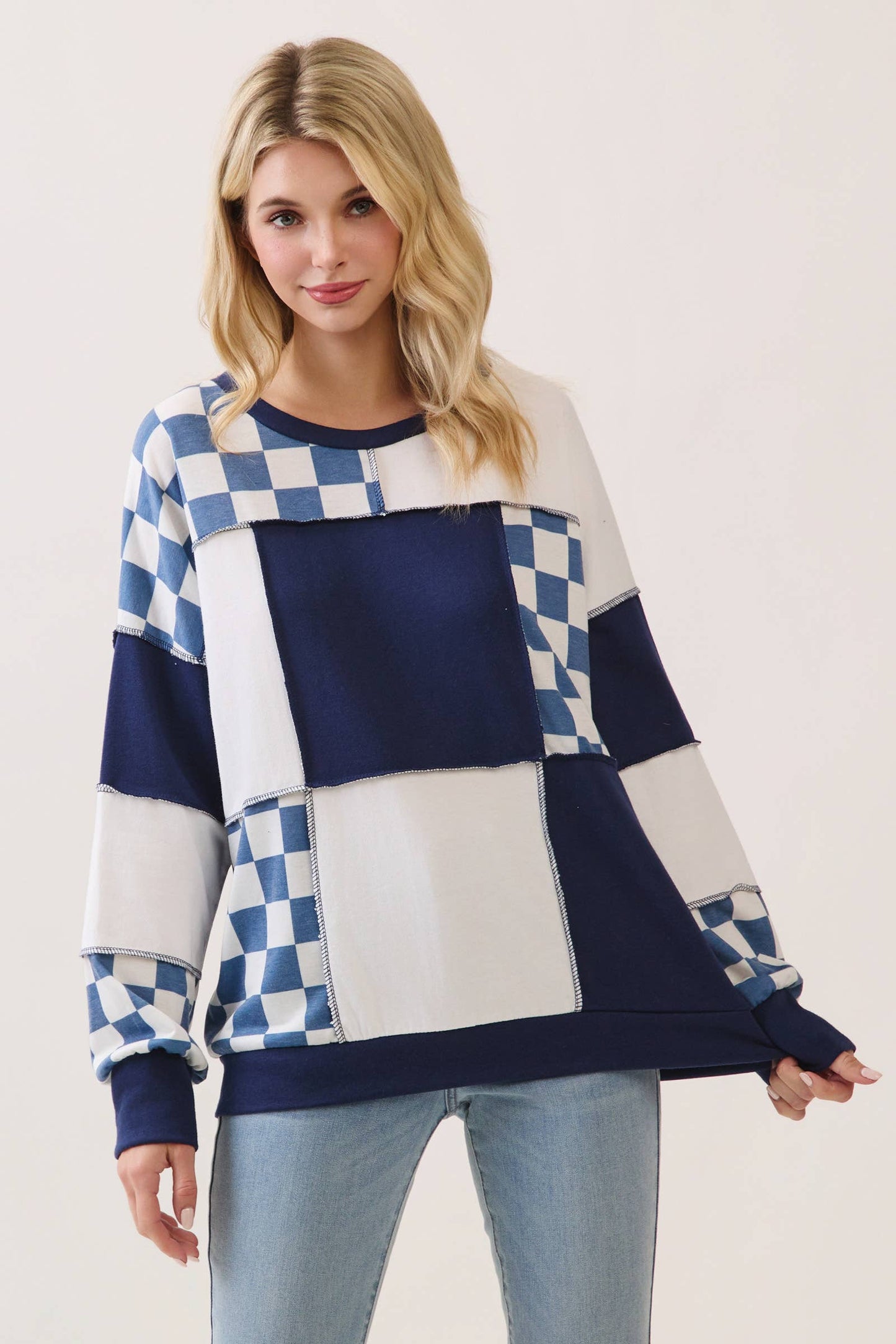 Checkered Print Patchwork Top