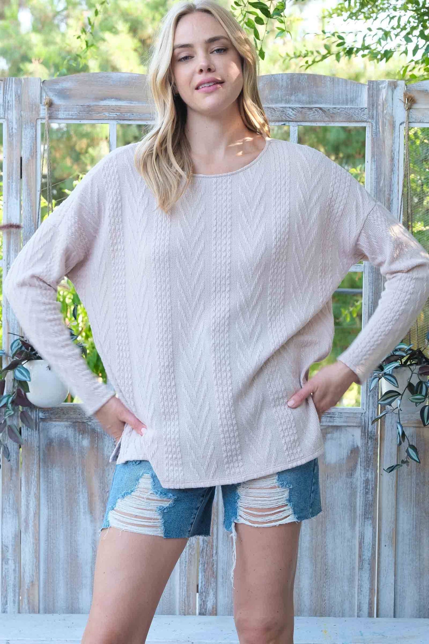 Oversized fit cable knit top-LT4996