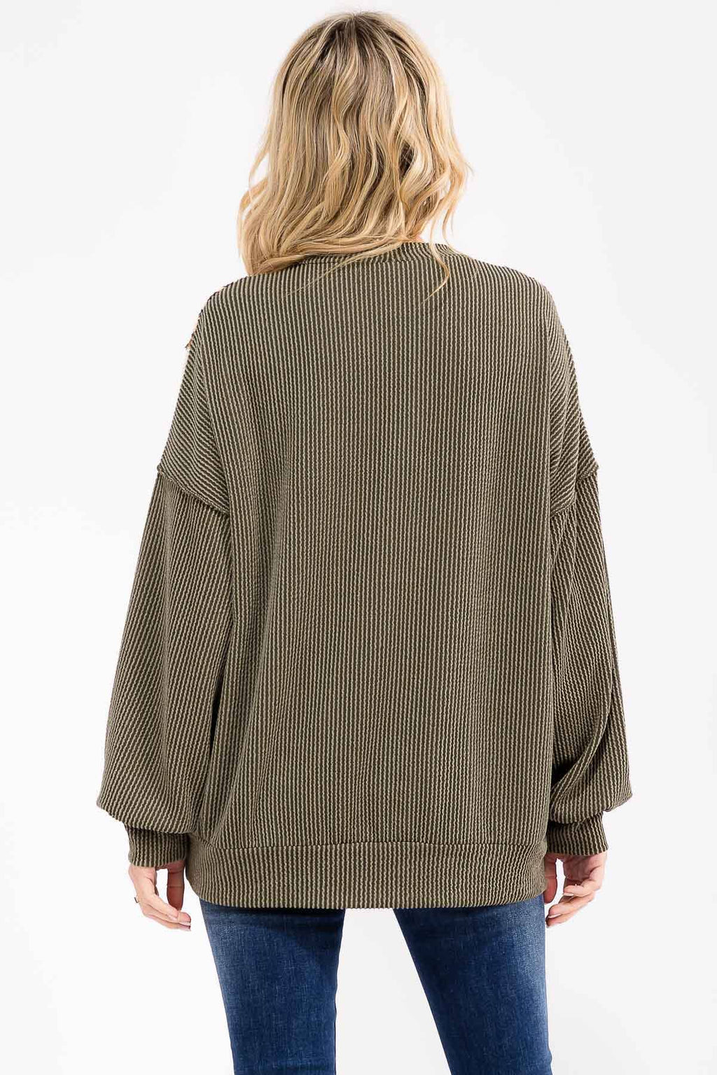 Color Block Rib Knit Oversized Pullover Top T6109