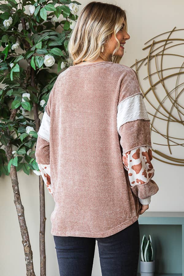 [PLUS SIZE] Animal Print Accent Button Front PulloverT5371XL