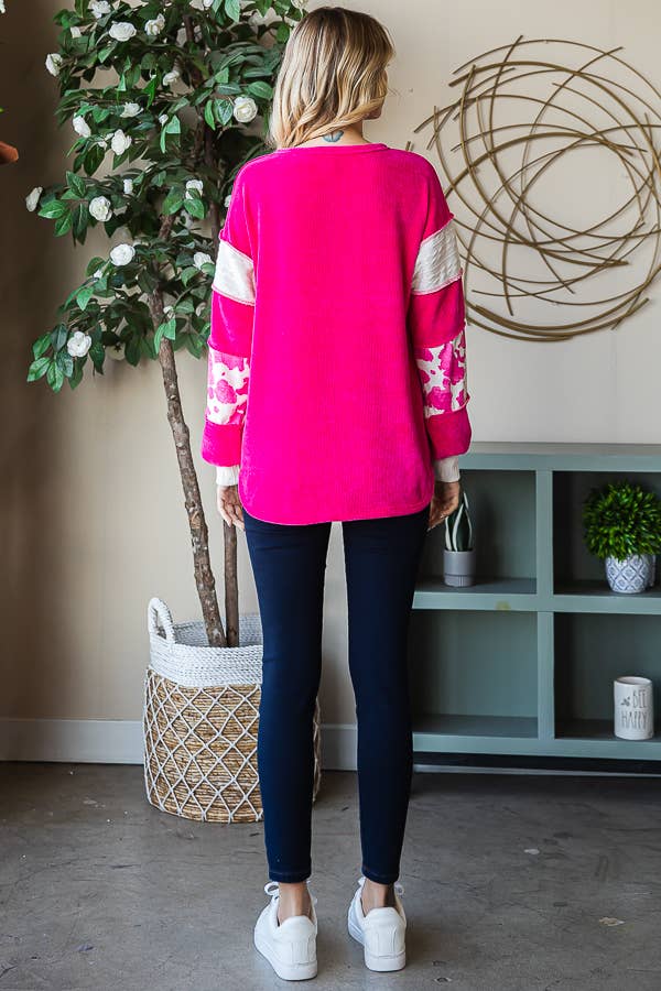 [PLUS SIZE] Animal Print Accent Button Front PulloverT5371XL