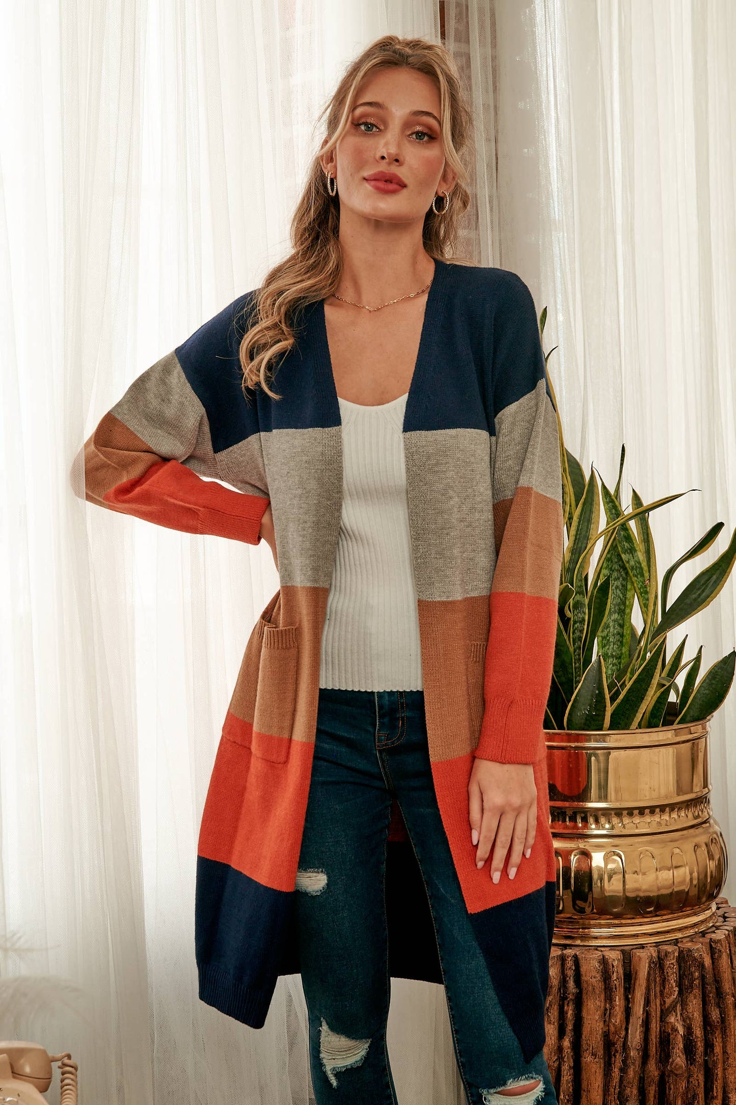 Color-blocked sweater cardigan-SW6058