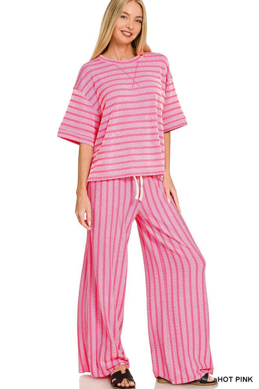 Rib Stripe Short Sleeve Set