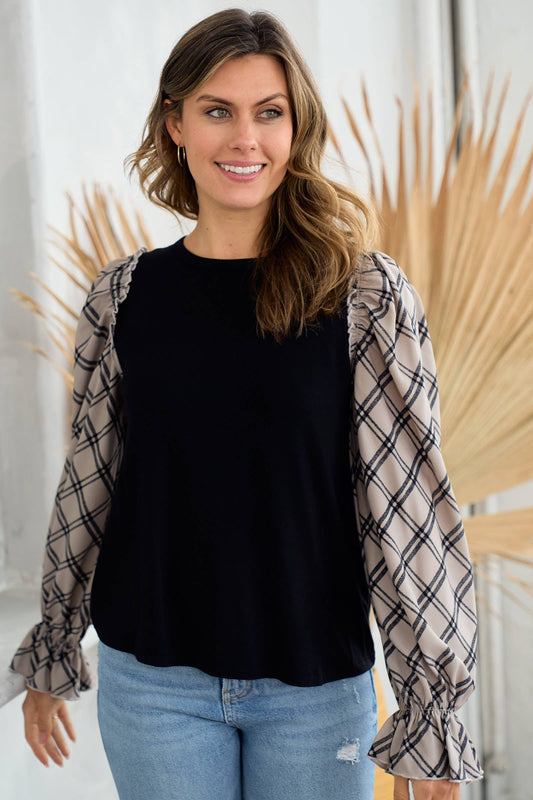 Curvy Jersey Top with Woven Contrast