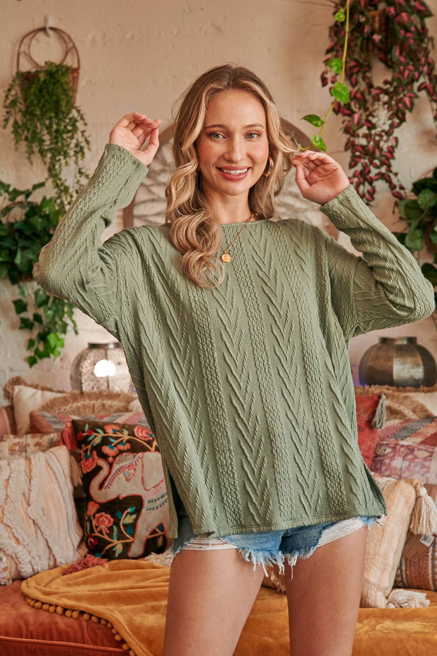 Oversized fit cable knit top-LT4996