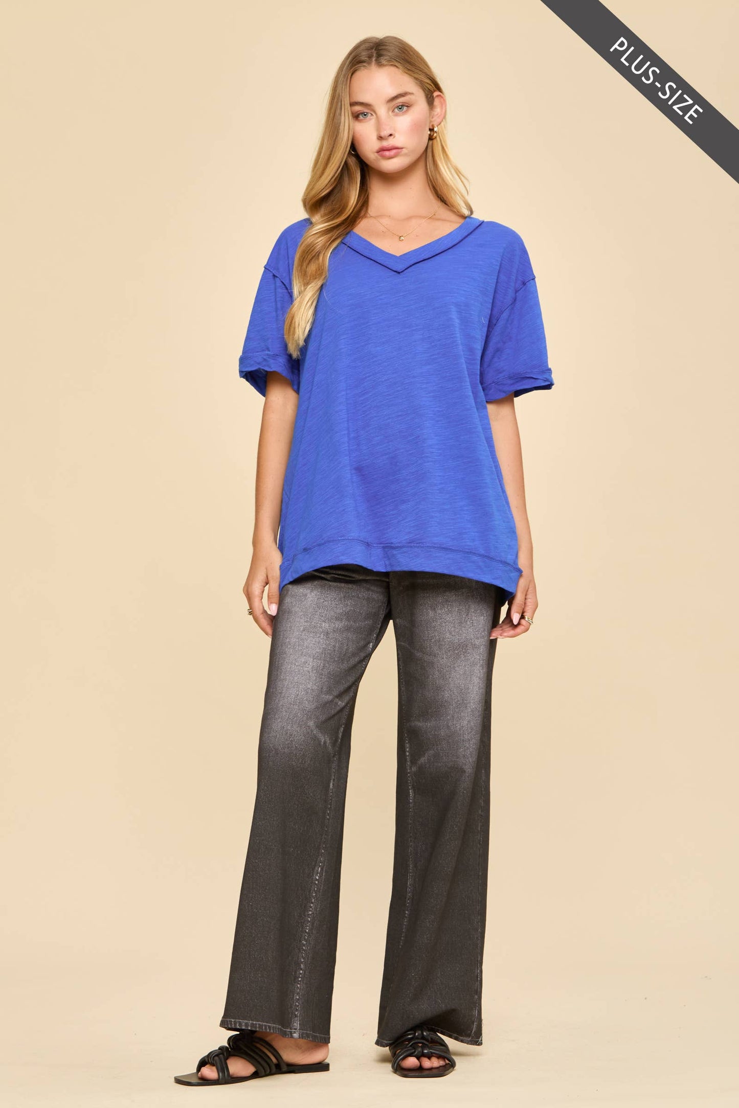 Curvy V-Neck Cotton Knit Top