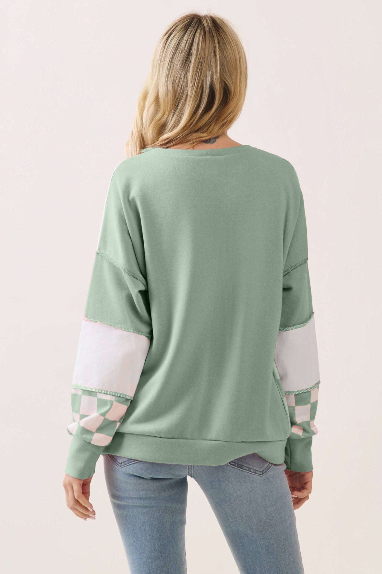 Checkered Print Patchwork Top