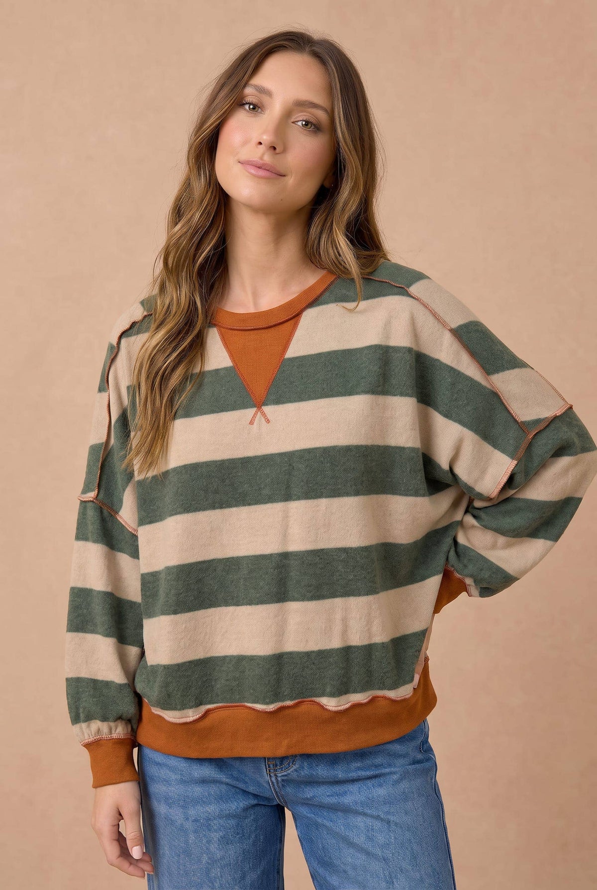 Striped Color Block Hacci Pullover Curvy