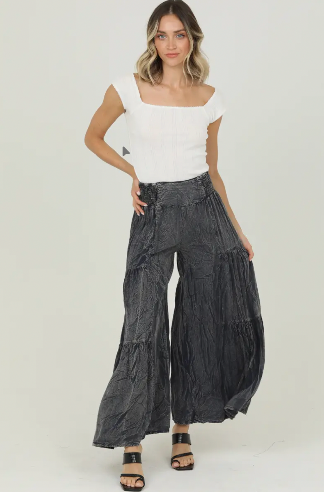 Acid Wash Tiered Wide Leg Pants