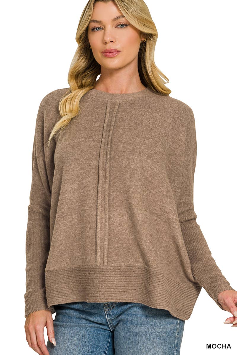 Brushed Melange Hacci Center Seam Oversized Sweater