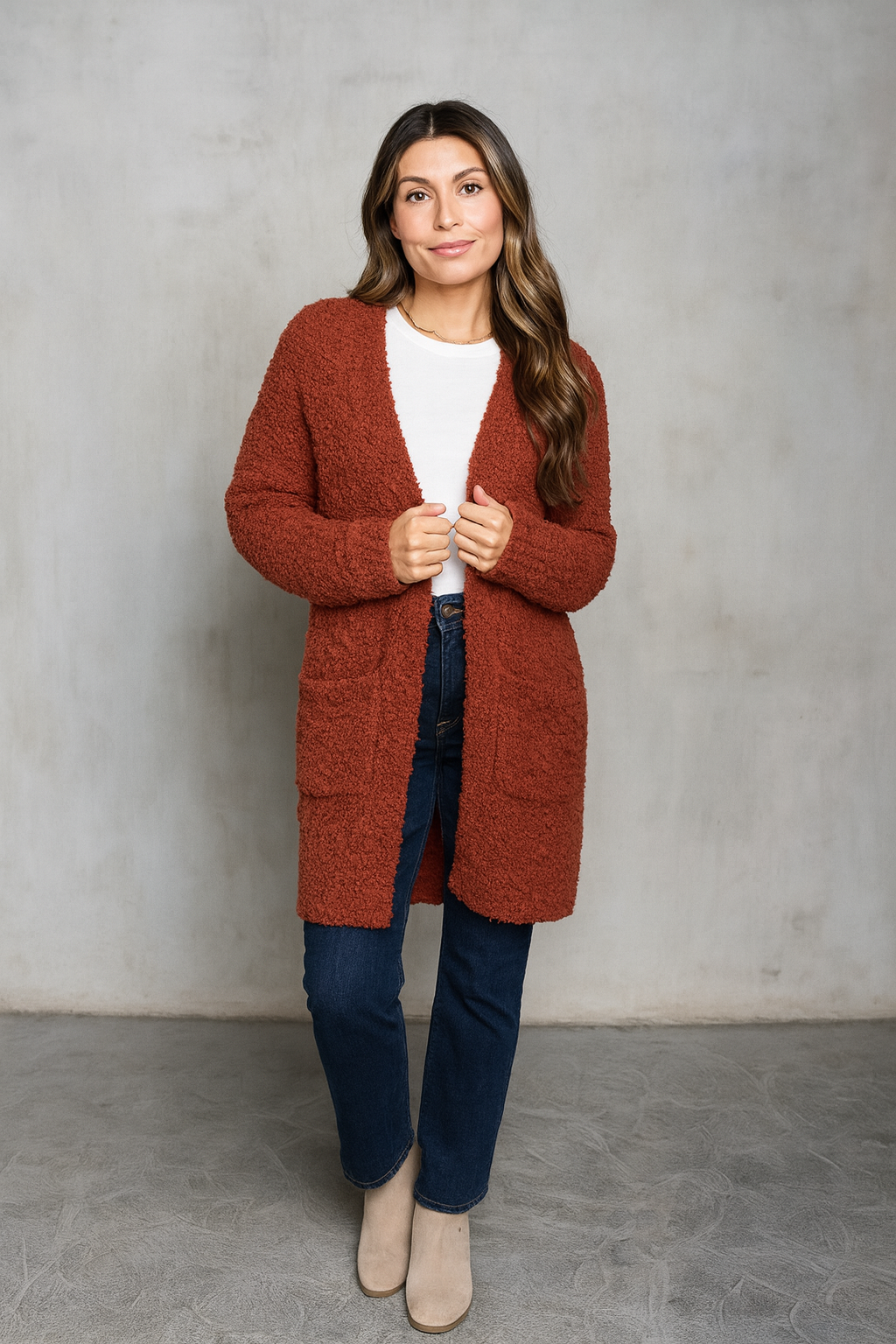 Longline Popcorn Open Front Cardigan