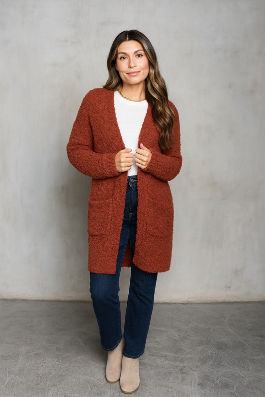 Longline Popcorn Open Front Cardigan