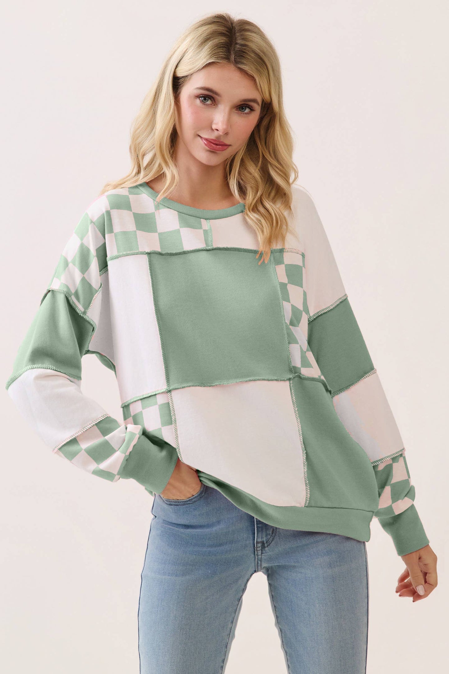 Checkered Print Patchwork Top