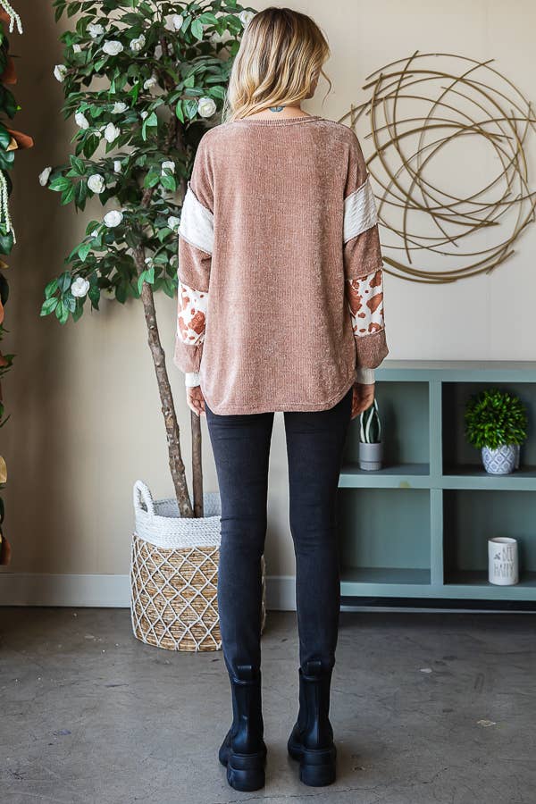 [PLUS SIZE] Animal Print Accent Button Front PulloverT5371XL